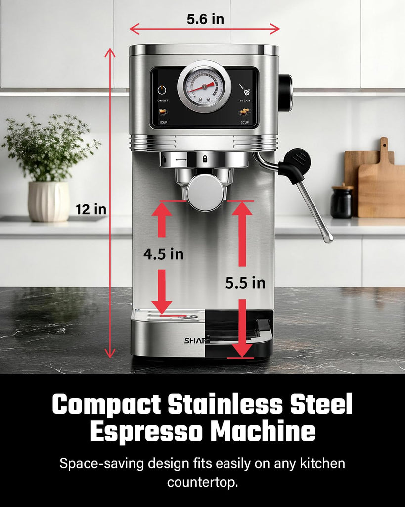 Espresso Coffee Machine 20 Bar with Milk Frother, Stainless Steel
