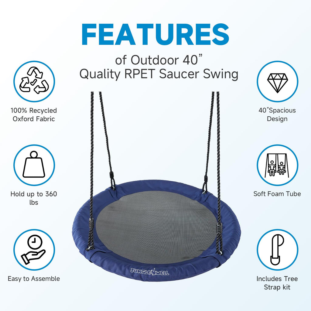 Saucer Swing - 40 Inches Tree Swing for Kids & Adults, Heavy-Duty 700lbs Capacity, Eco-Friendly Hanging Bird Nest