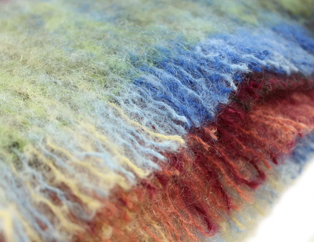 Irish Mohair & Wool Throw Blanket, 54x72in, Plaid Multicolor
