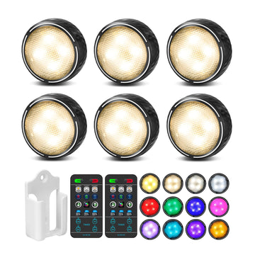 Puck Lights with Remote, 3 White Tones & 13 Colors, Black-6 Pack