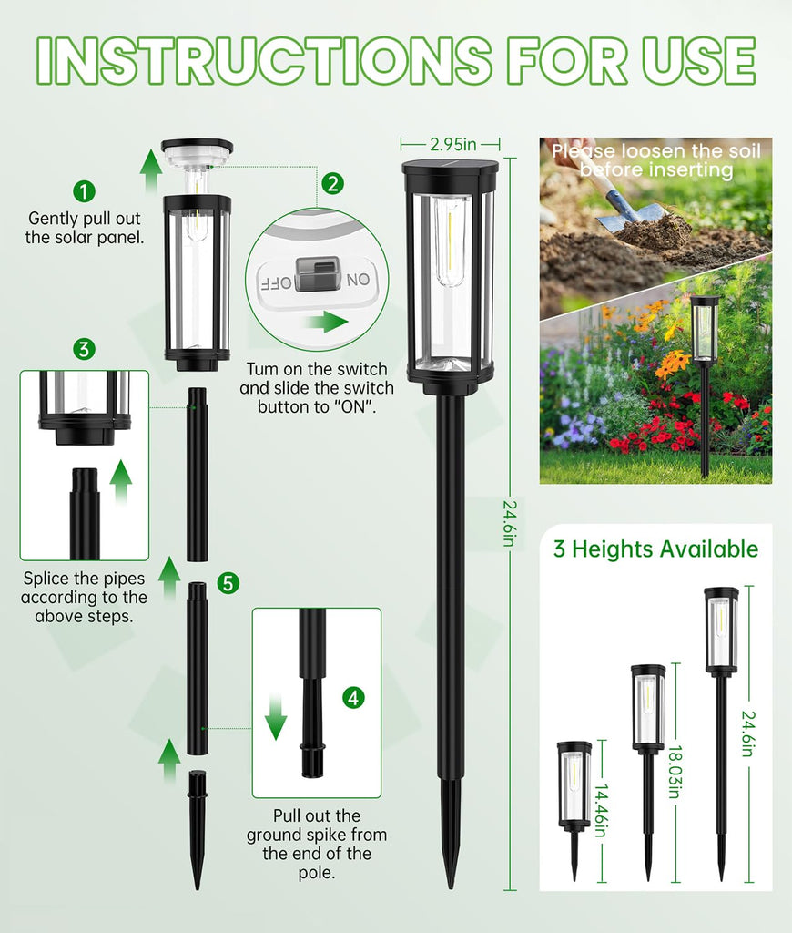 Solar Pathway Lights Outdoor, 4 Pack, Warm White, IP65 Waterproof