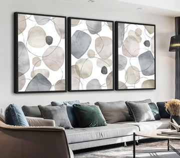 Large Abstract Canvas Wall Art - Geometric Framed Wall Decor Modern Circles and Lines Paintings Light Colors