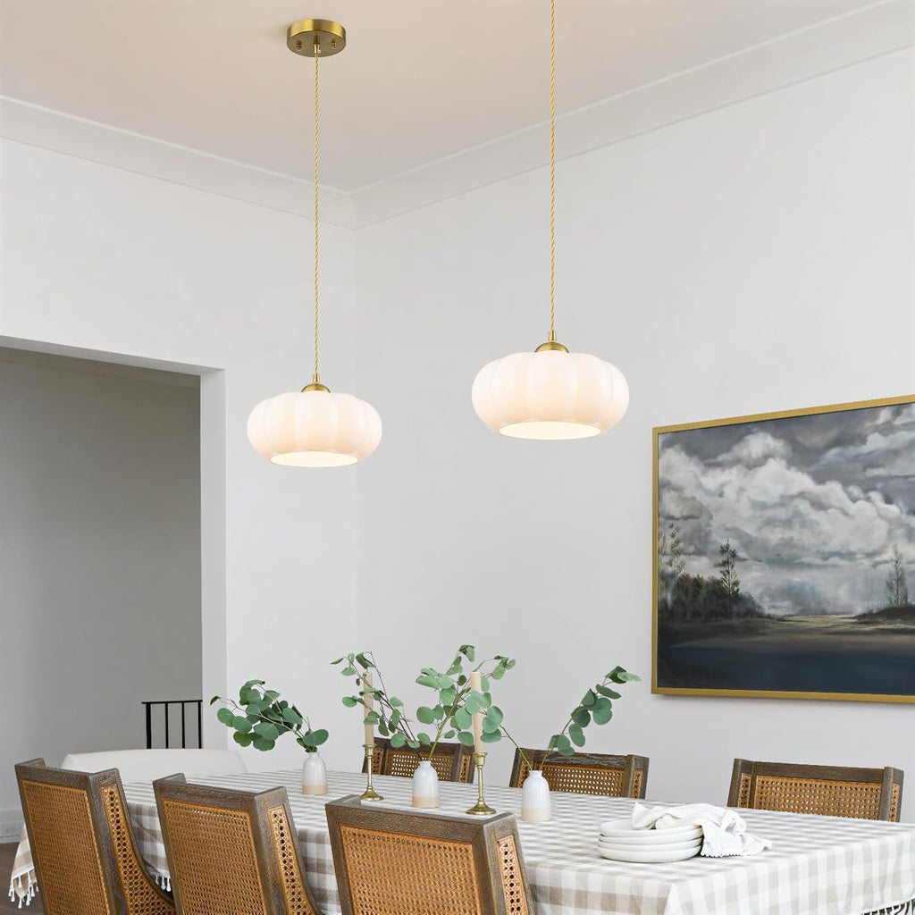 9.84" Mid-Century Modern Pendant Lights Kitchen Island,1-Light Brushed Gold Kitchen Light Fixtures with Opal Milky