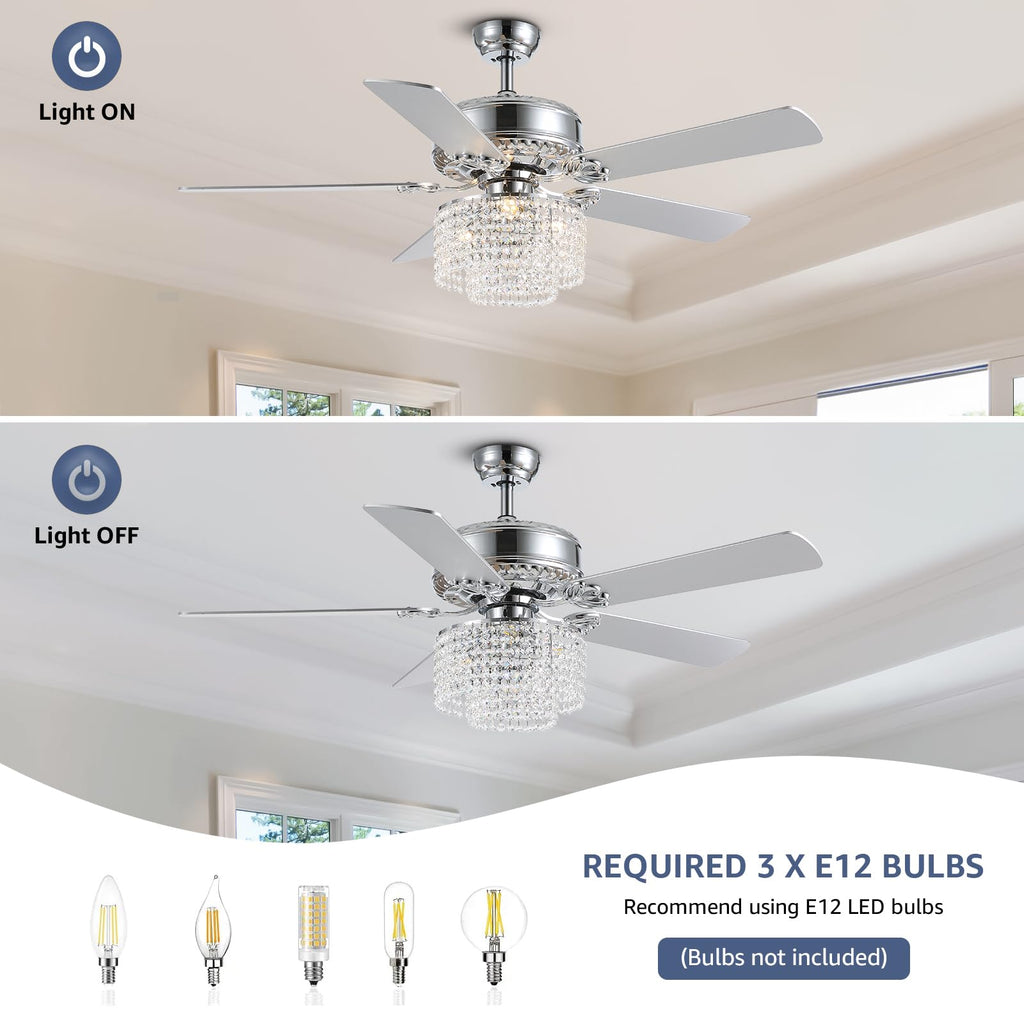 52 Inch Crystal Ceiling Fan with Light and Remote Control