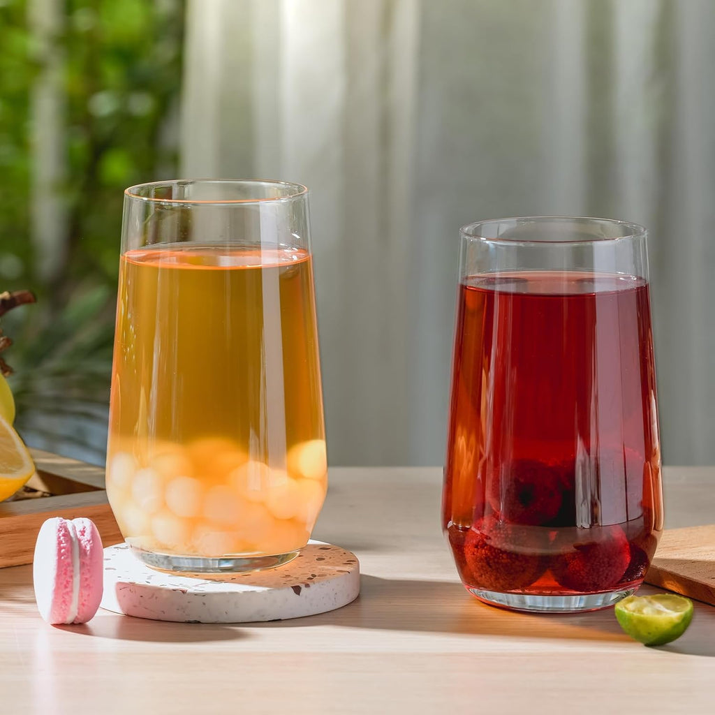Drinking Glasses Set of 6, 16.4 oz Crystal Water Glasses,Tall Glass Cups,Highball Glass for