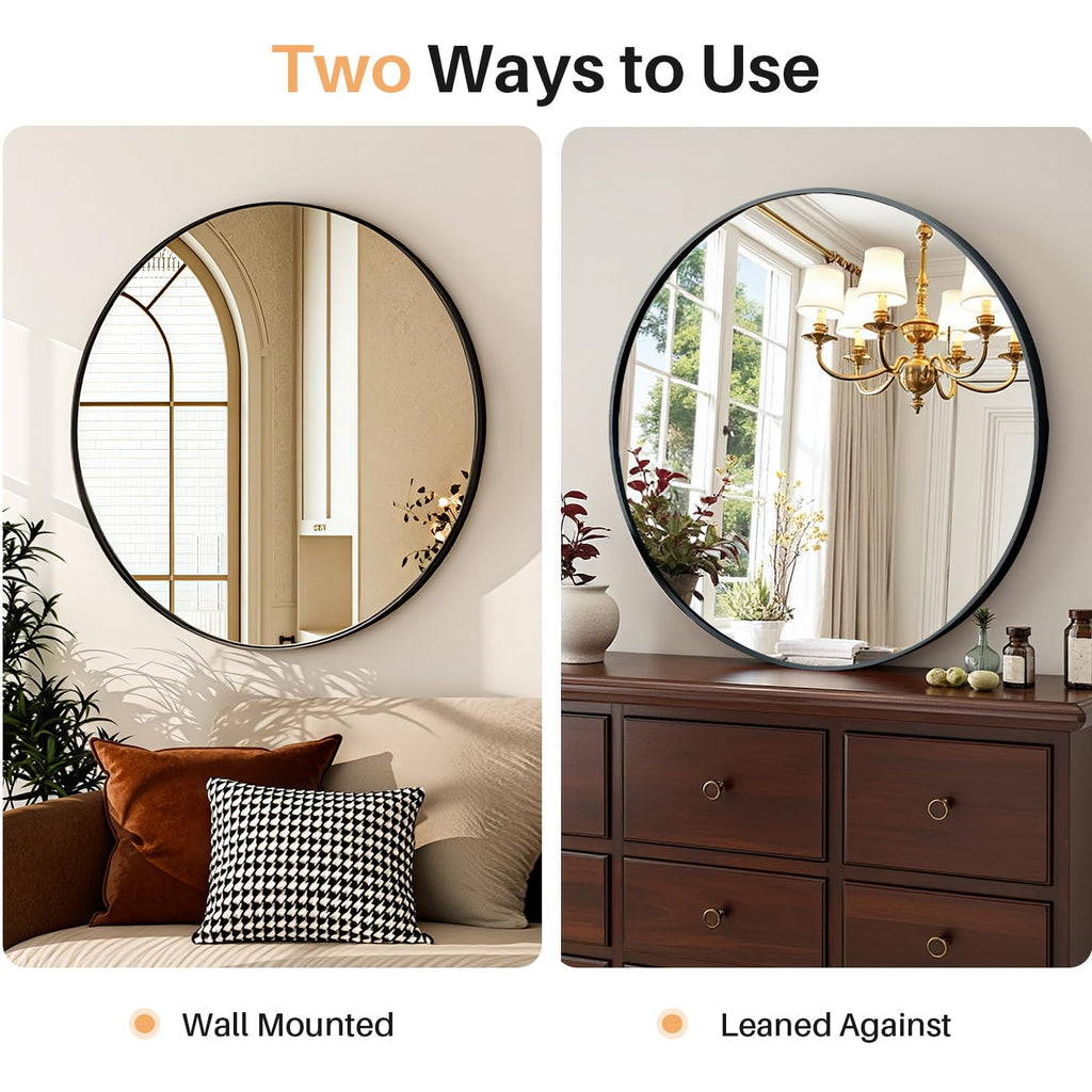 Bathroom Mirror for Wall, 20 Inch Round Mirror, Matte Black Metal Framed Circle Vanity Mirrors Bedroom Living Room