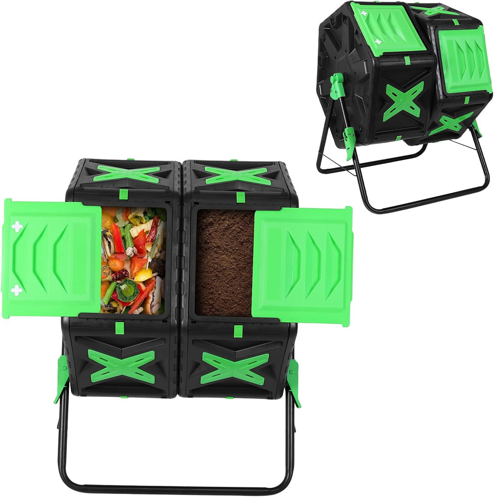 140L Dual Chamber 360 Degree Rotating Large Composter with Sliding Door | Great for outdoor composting. Dual