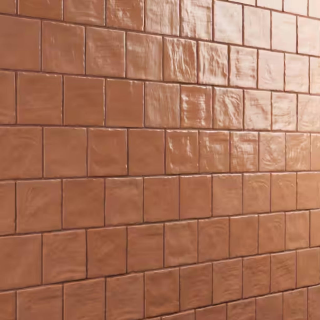 4x4 Inch HTCFD Premium Quality Terracotta Matte Zellige Ceramic Tile with Subtle Shimmer | Handmade Look Moroccan