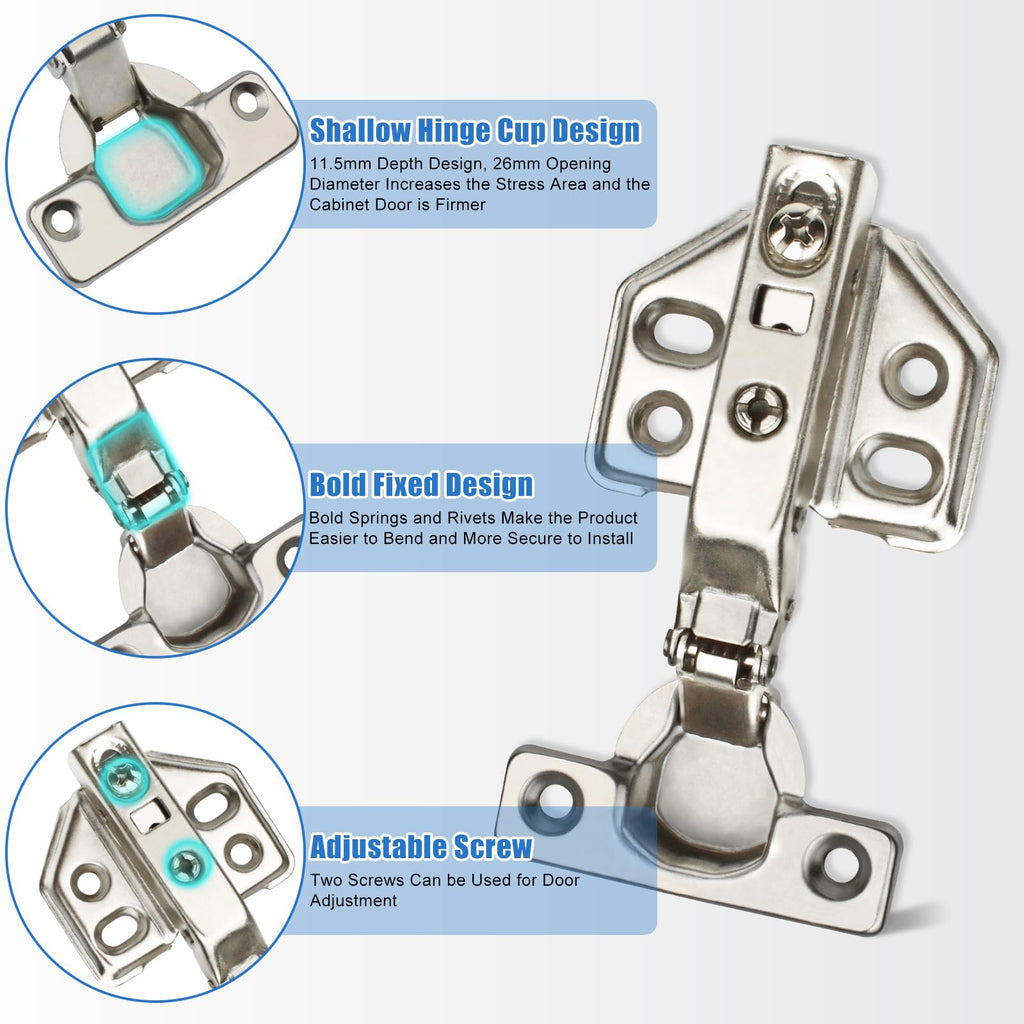 4 Pack 26mm Soft Close Cabinet Hinges, Concealed Full Overlay Hinge