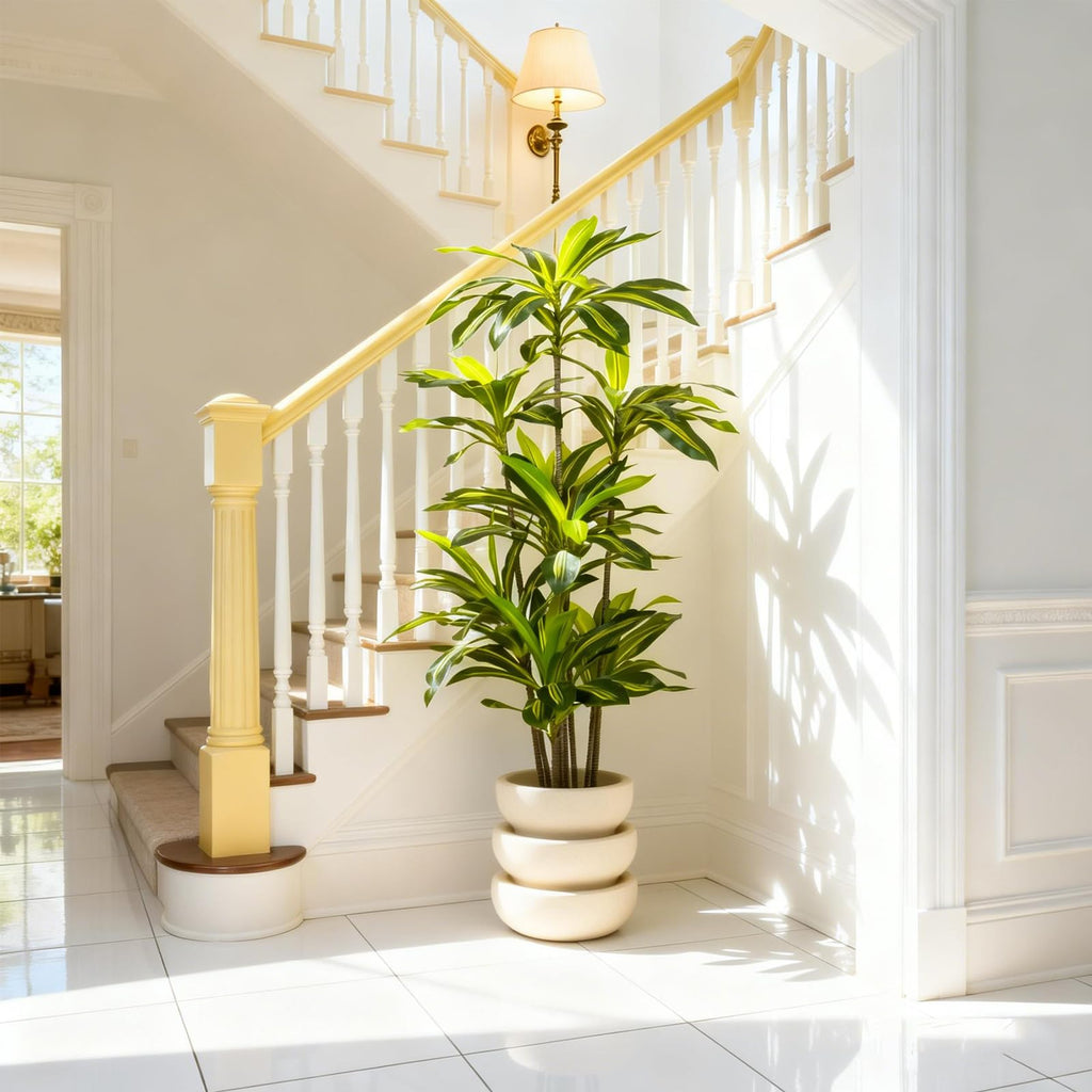 Artificial Dracaena Tree 6FT - Fake Tree with Black Planter - Faux Yucca Tall Fake Floor Plant in Pot - Artificial