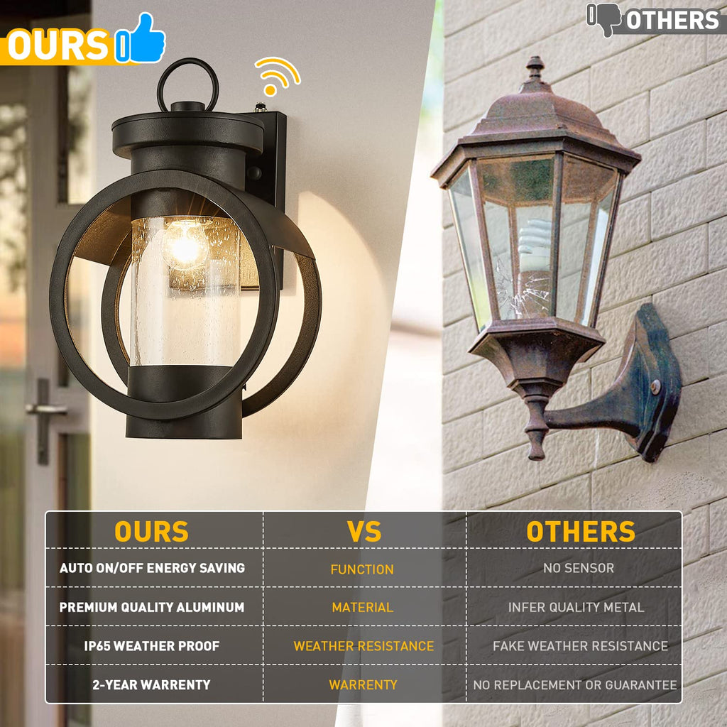 Dusk to Dawn Sensor Industrial Outdoor Wall Sconce Modern Exterior Wall Mounted Light Fixture Waterproof Outdoor Wall