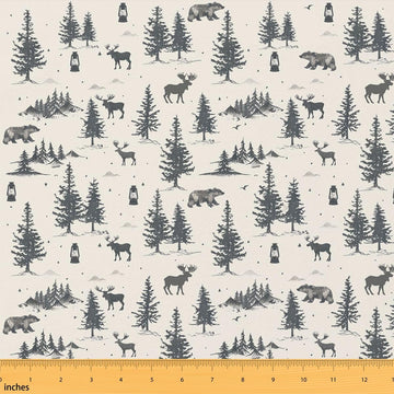 Wild Animal Fabric by The Yard Pine Tree Elk Deer Bear Fabric for Sewing Crafting Rustic Cabin Country Soft Polyester