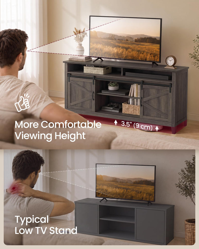 Tall Farmhouse TV Stand, Entertainment Center with Door for 65'' TV