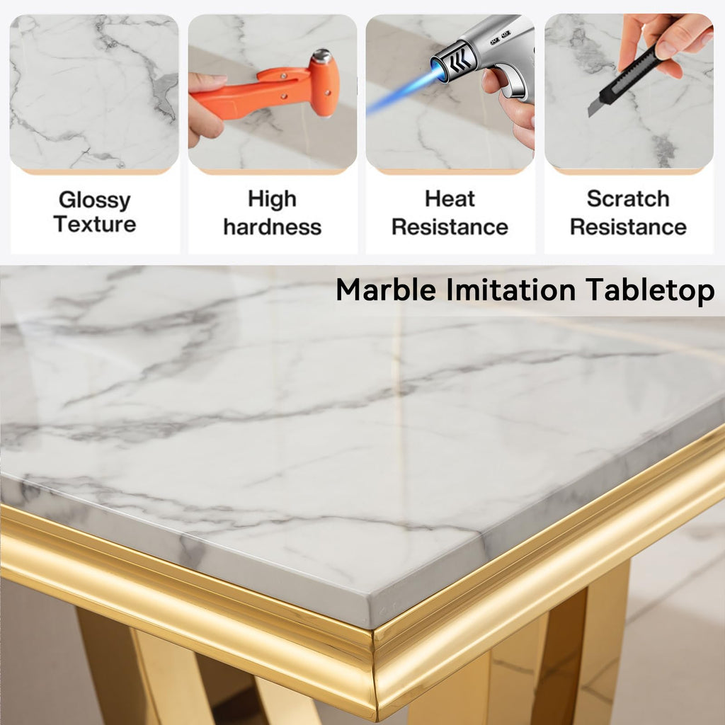 Inspired Saarinen Style Marble Luxury Gold Side Table with Geometric U-Shape Stainless Steel Pedestal Modern Square Sofa Side Table White