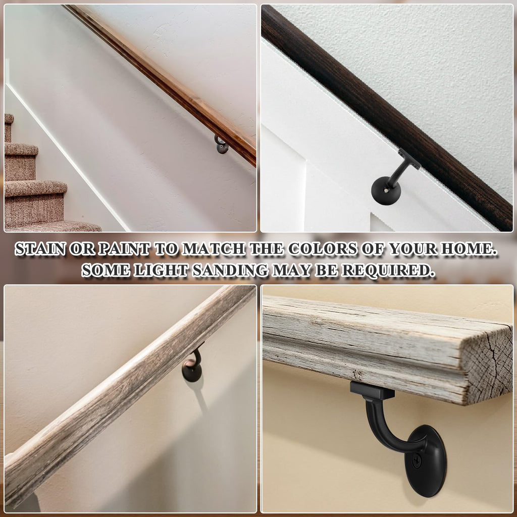 6010 Red Oak Handrail Kit 4 ft with Wall Returns and Wall Mount Brackets Indoor Wood Stairs Handrails Included Screws