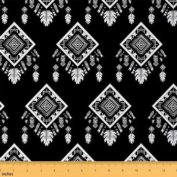 Boho Tribal Upholstery Fabric by The Yard Black White Ethnic Style