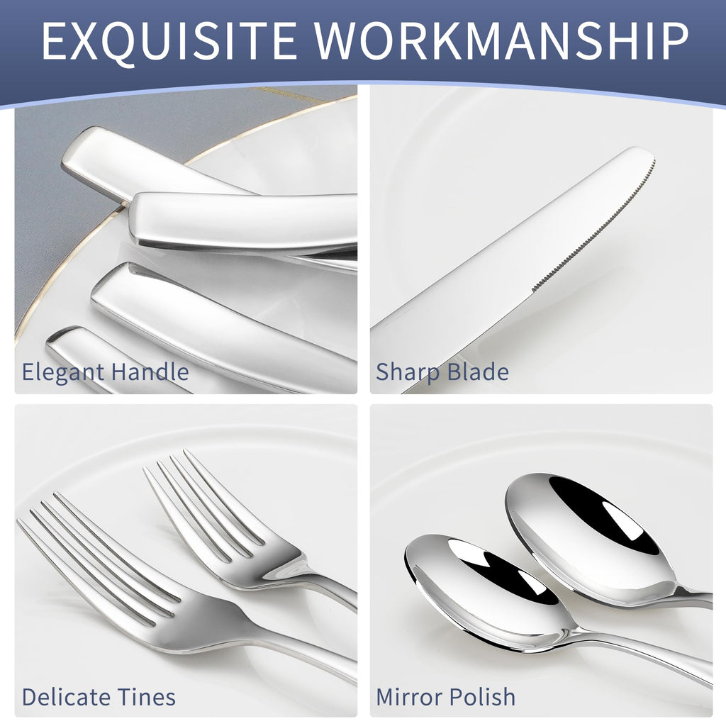 45 Piece Heavy Duty Silverware for 8, 18/10 Stainless Steel Flatware Set