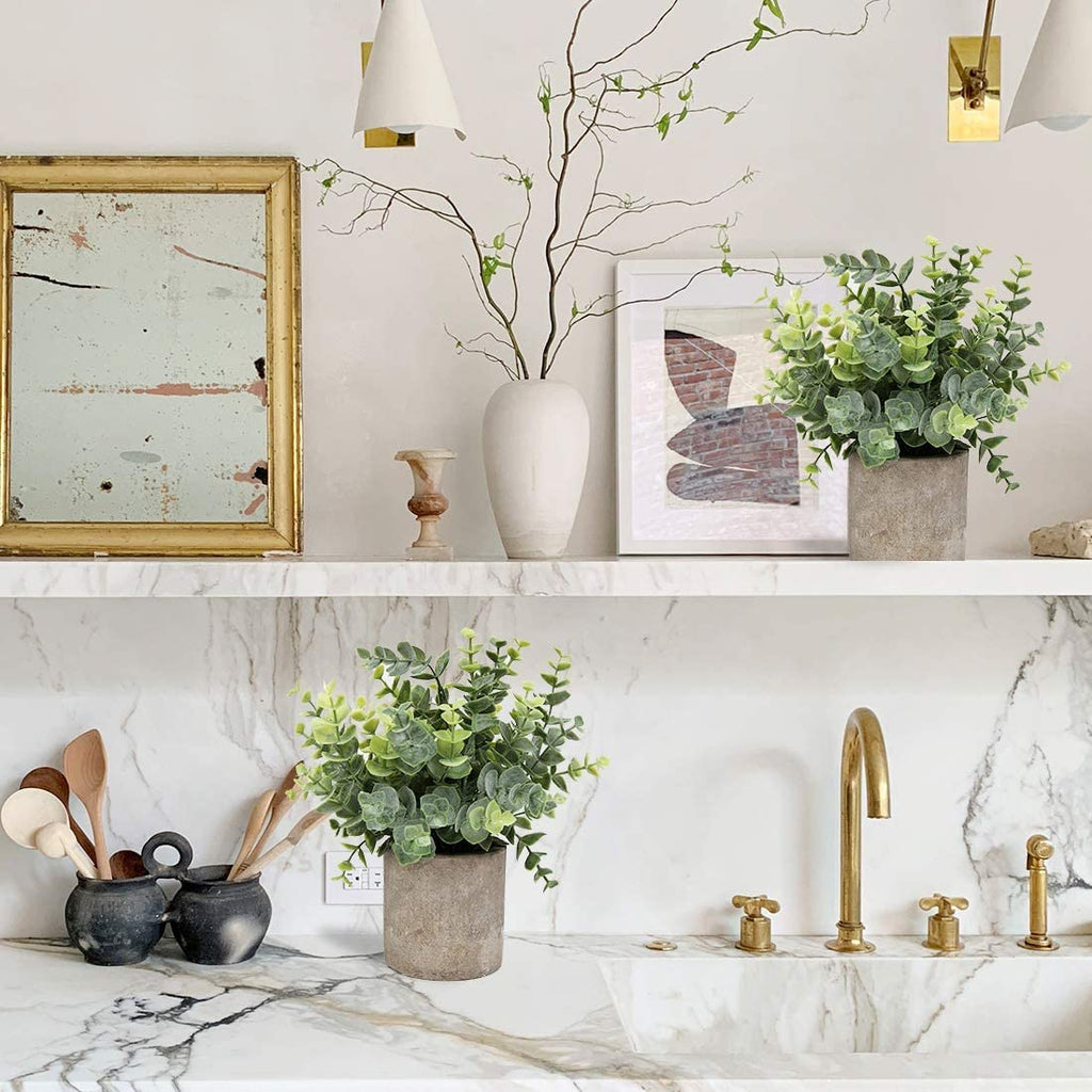 Small Fake Plants Eucalyptus Potted Mini Potted Plants Artificial Eucalyptus Boxwood Rosemary Greenery in Pots Faux