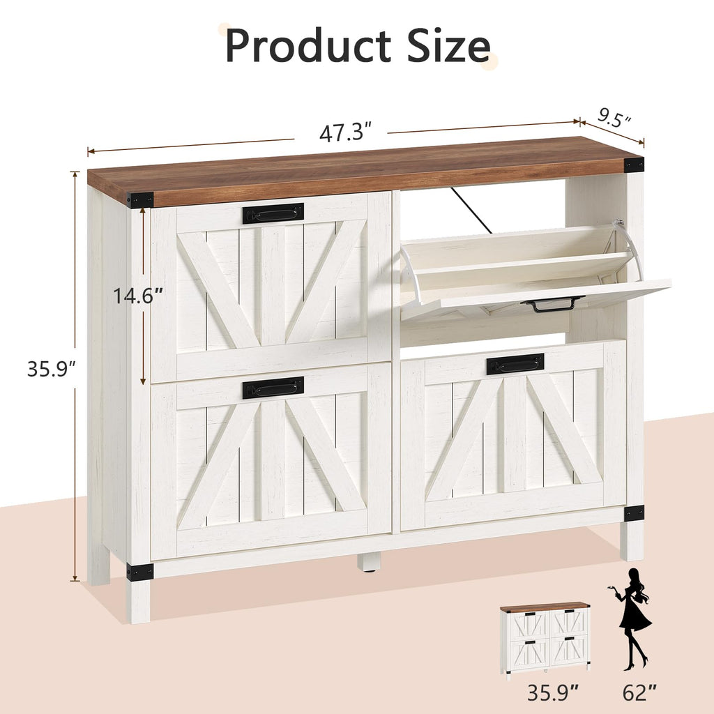 47" Farmhouse Shoe Cabinet with 4 Flip Drawers