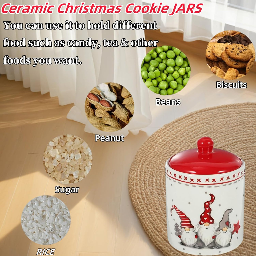 Cookie Jars with Airtight Lid, Christmas Themed Winter Holiday Ceramic Cookie Jar, Xmas Ceramic Storage Container
