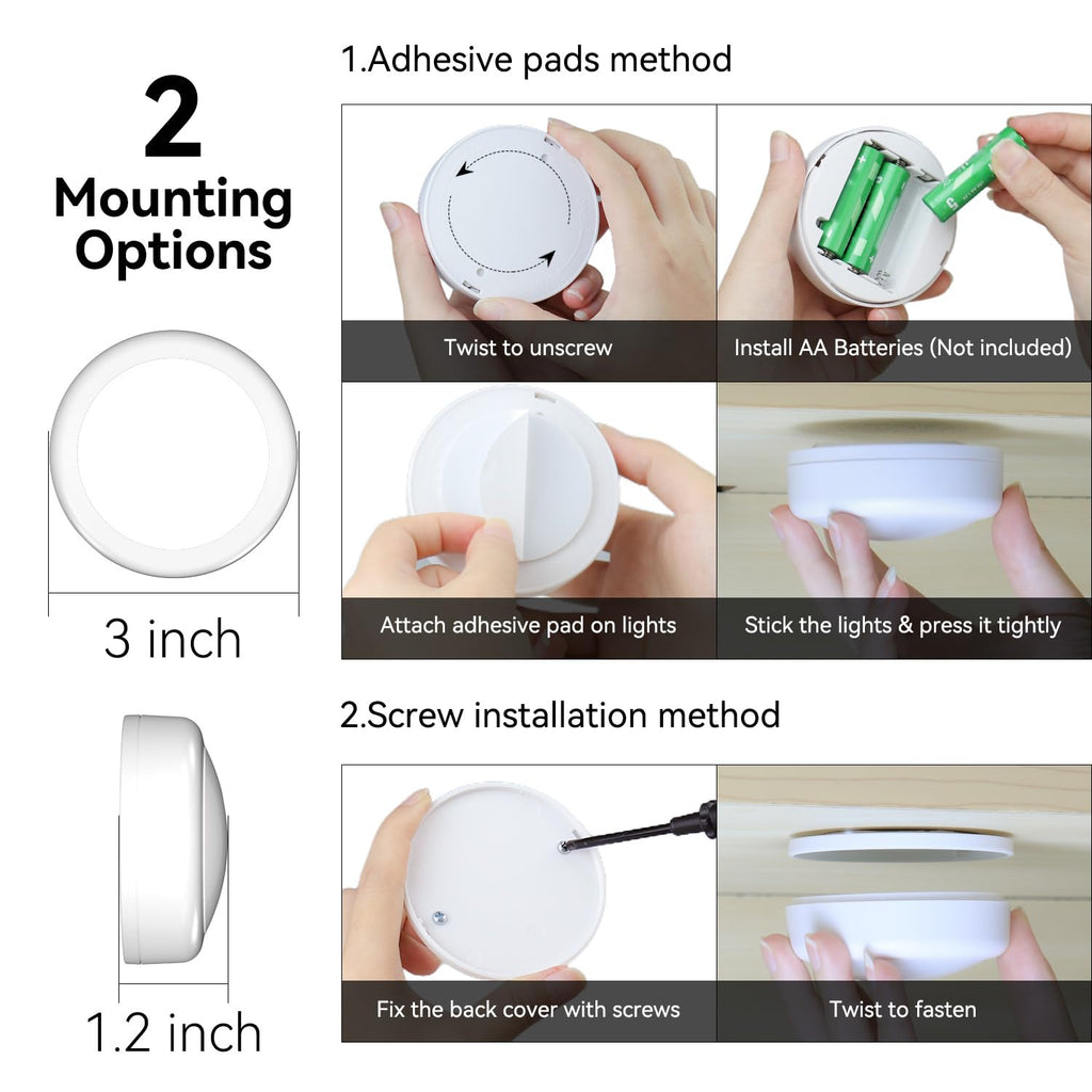 LED Puck Lights with Remote, AA Battery Powered Operated, 6 Pack