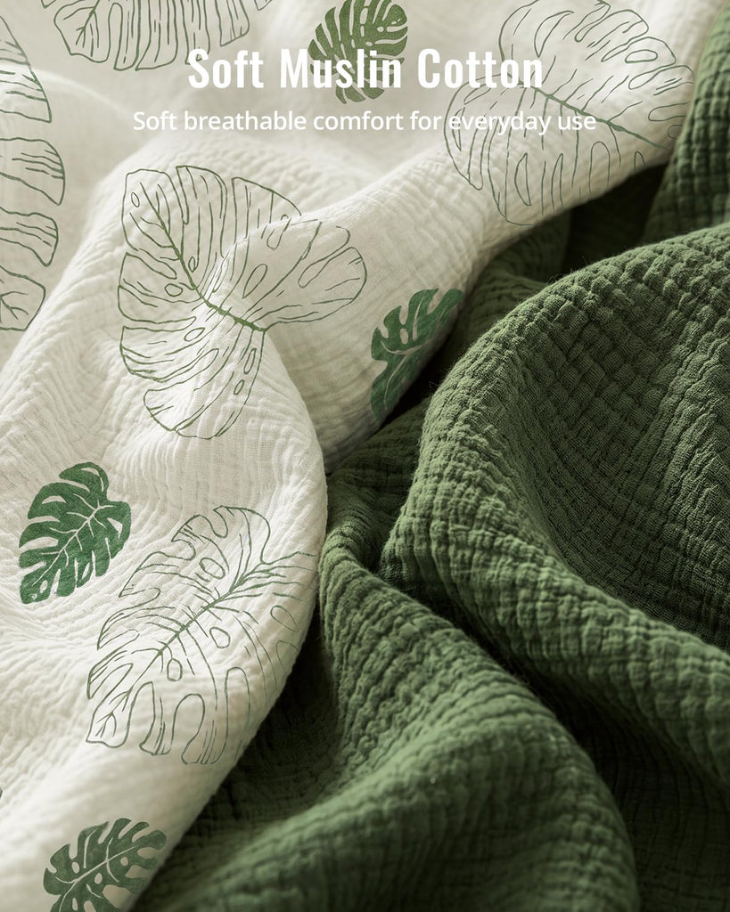 Muslin Crib Sheets, 2 Pack, Monstera & Dark Green