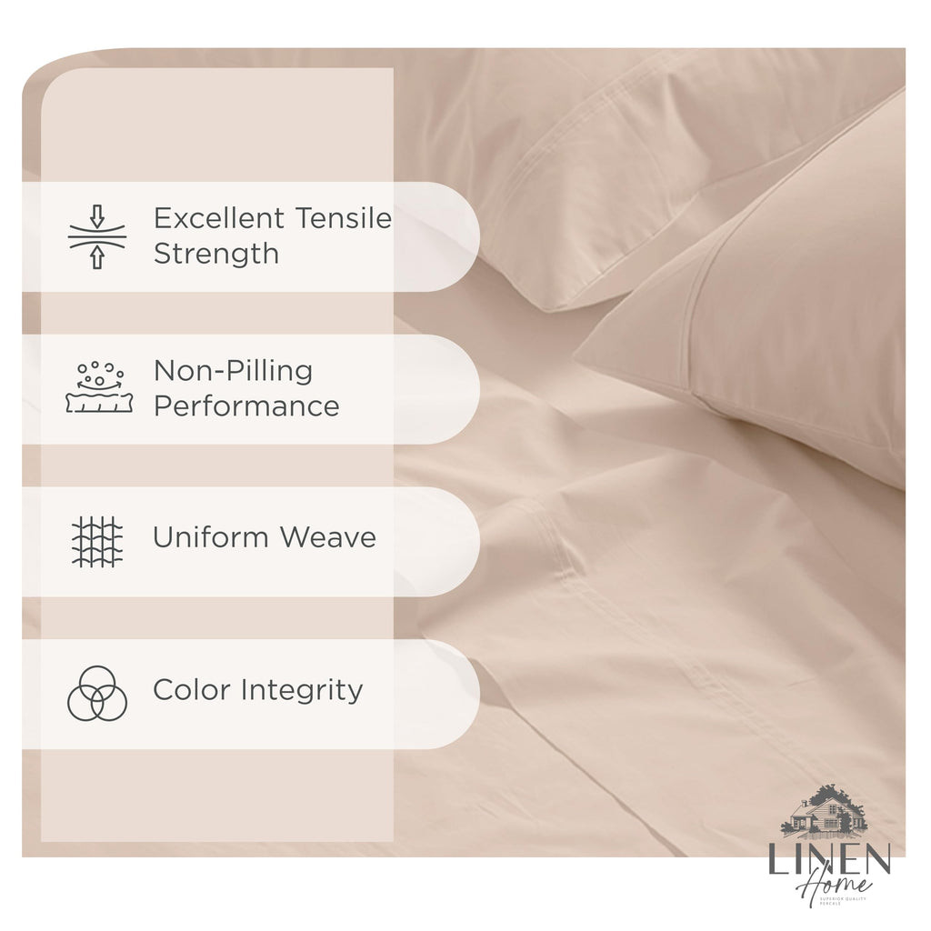 Queen Sheets 100% Cotton Percale, 4 Pc Cooling Set - Sand Shell