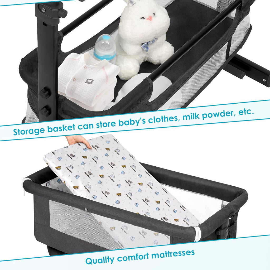 Baby Cradle, Freestanding Bedside Bassinet, 3-in-1 Convertible Bassinet with 360° Swivel Wheels, 2026 New Model