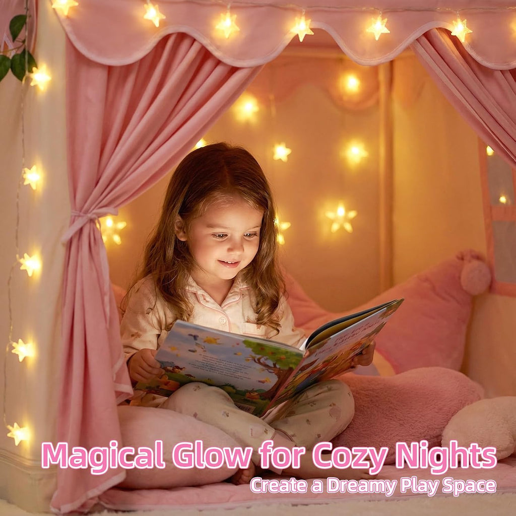 Kids Tent for Grils Indoor: with Mat, Star Lights - Pink Play Tents for Kids Indoor Playhouse - Princess Tent