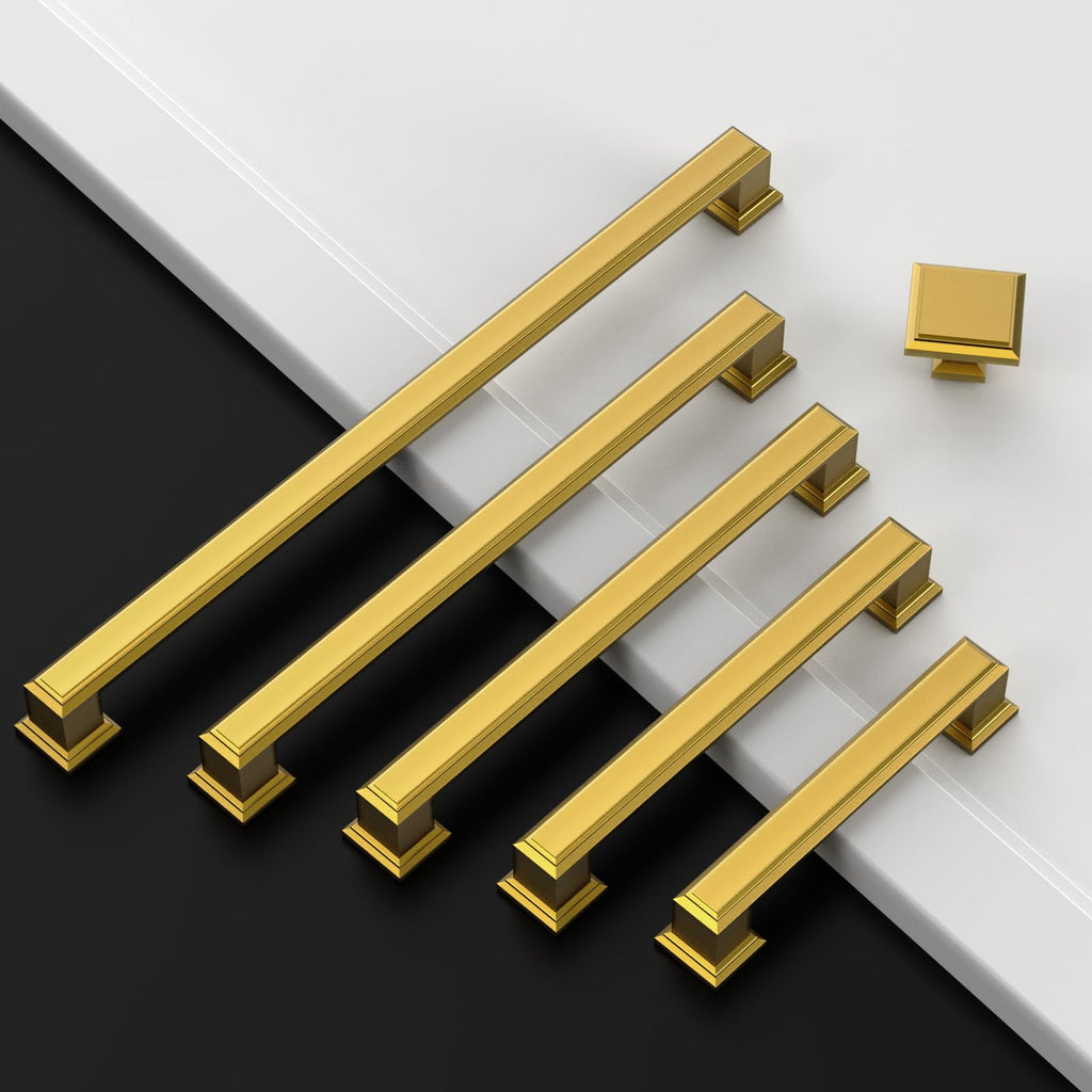 10 Pack 4 inch Vibrant Brushed Moderne Brass Cabinet Pulls