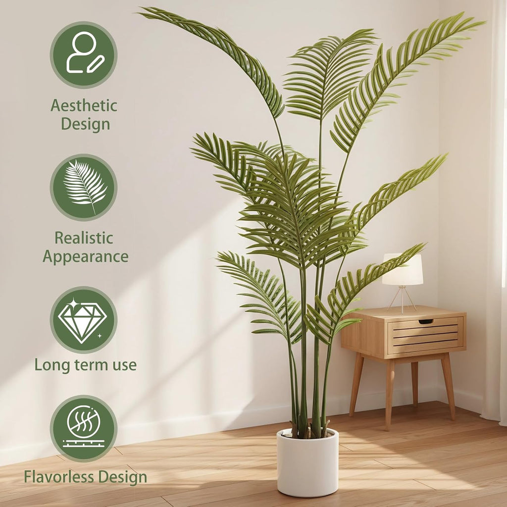 5FT Artificial Palm Tree - Tall Indoor Artificial Plant with Pot, Realistic Silk Palm Tree Decorative Plant, Natural