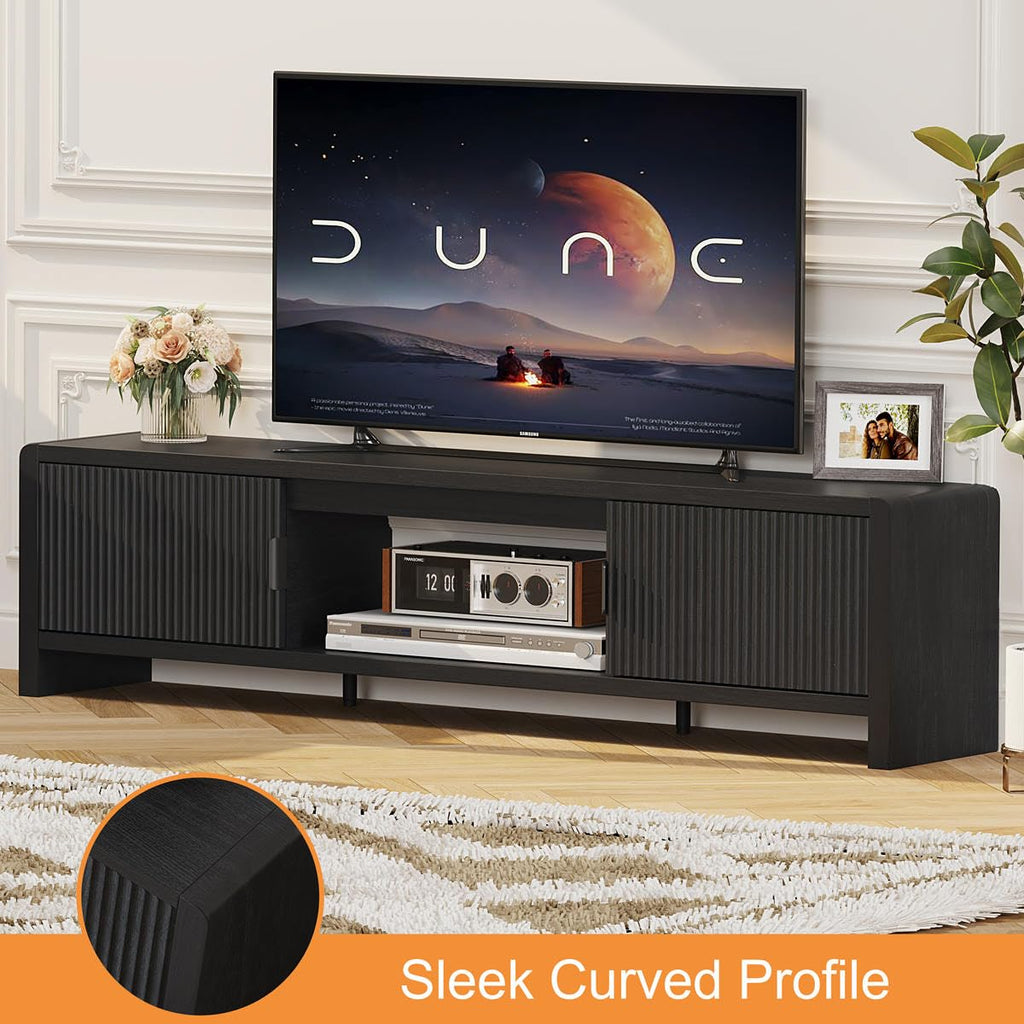 TV Stand for 75/65/55 Inch TVs, Mid Century Modern Entertainment Center with Storage, Wooden Television Media Console