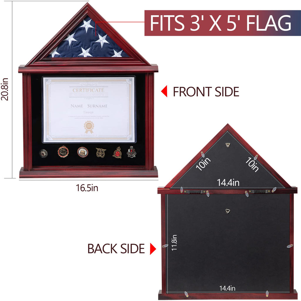 Small Military Shadow Box with Flag Display Case, Mahogany Finish