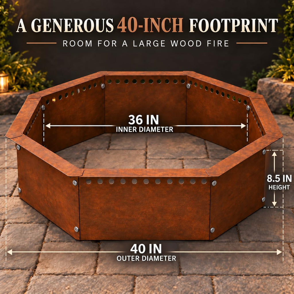 Smokeless Fire Pit Ring Outdoor - 40 inch Outer/36 inch Inner Octagonal