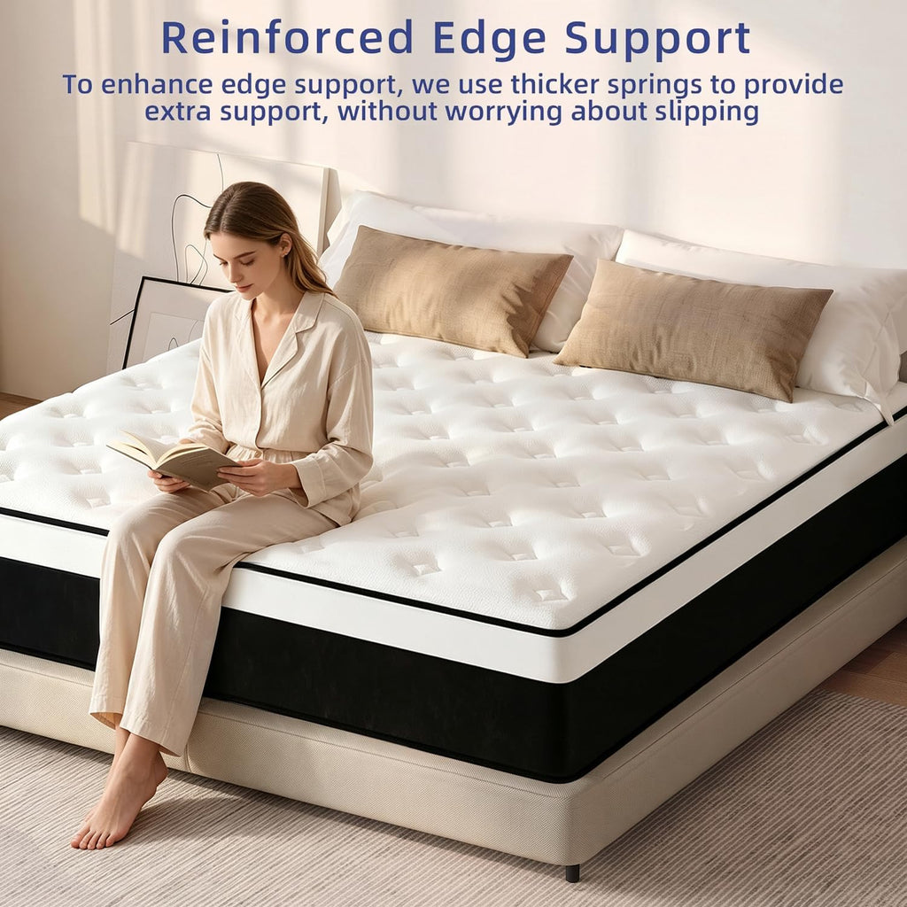 12 Inch Queen Hybrid Memory Foam Mattress in a Box | Individual Pocketed Spring, Medium Firm, Reinforced Edge