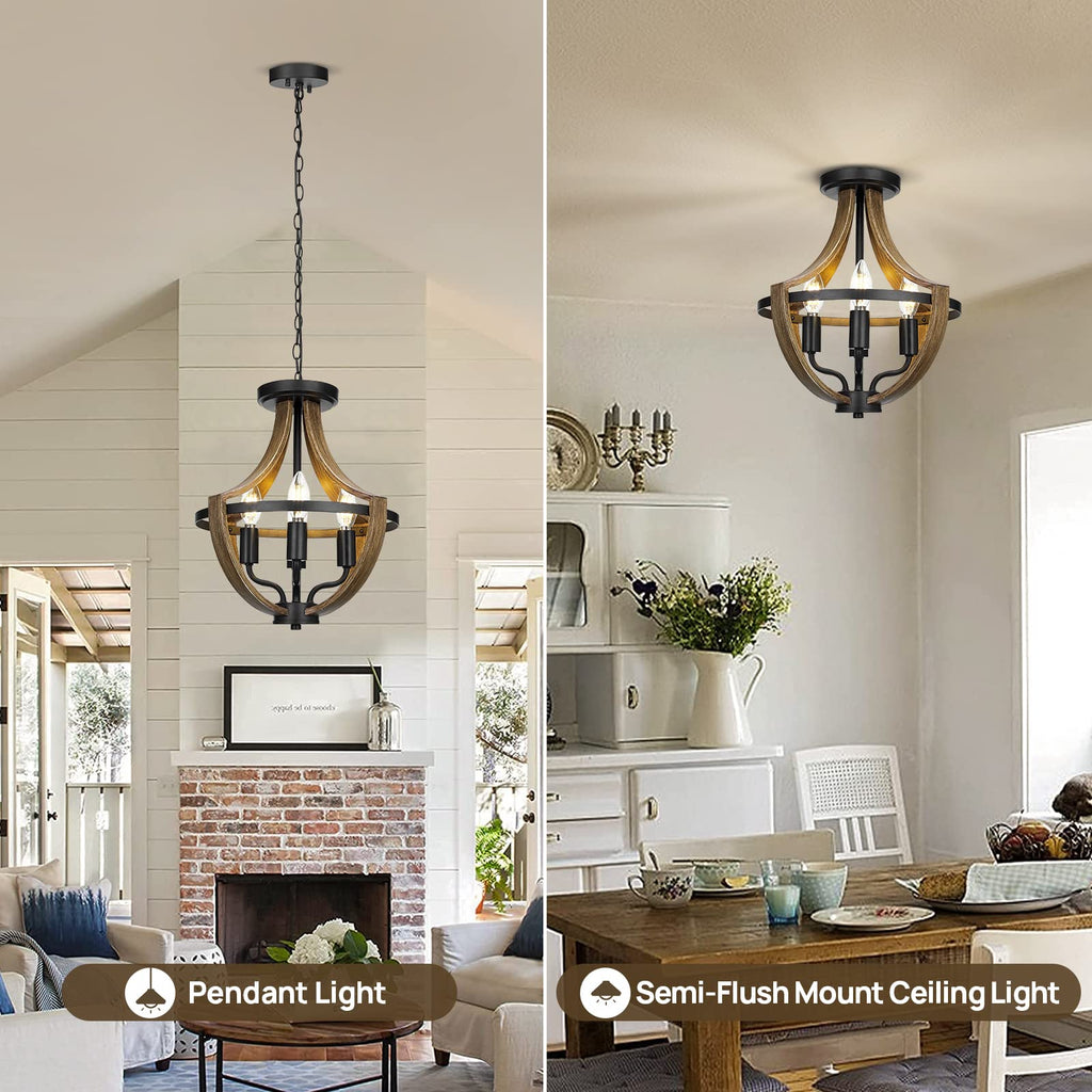13.1" Modern Farmhouse Hanging Pendant Lighting, 4-Light Rustic Interior Flush Mount Ceiling Light Fixture, Vintage