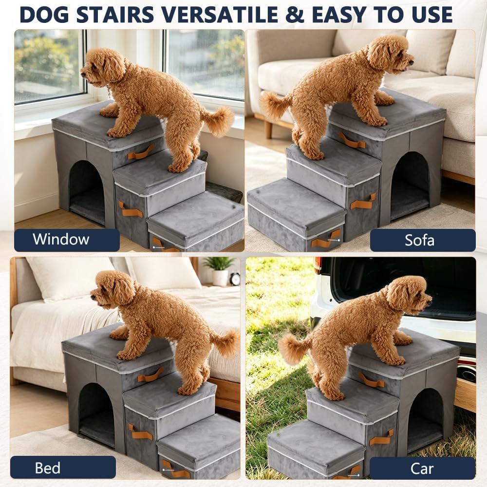 24" Dog Stairs for High Beds, 150 Lbs Capacity