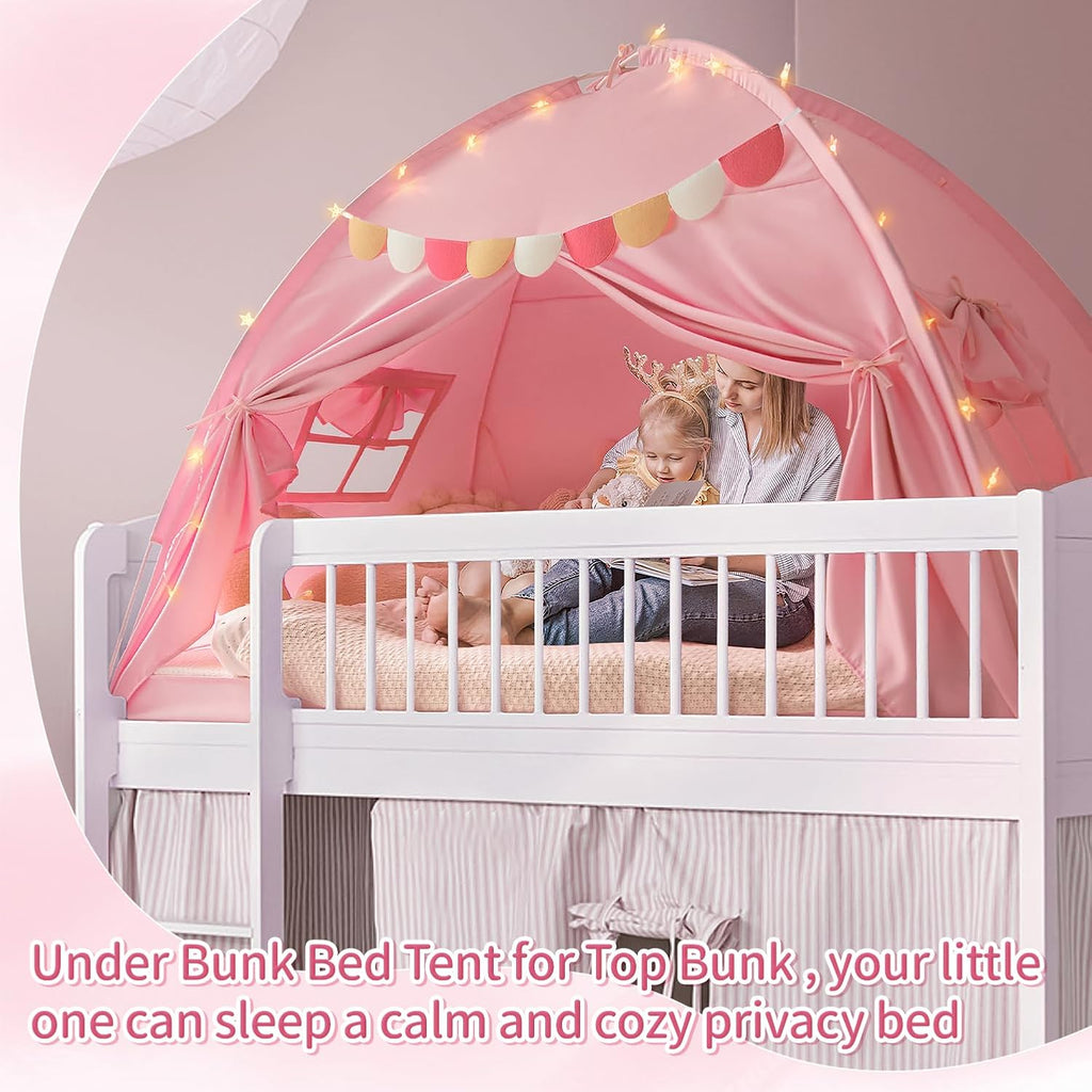 Twin Bed Tent for Kids, Bed Canopy Privacy Sleep Tents for Girls, Pink