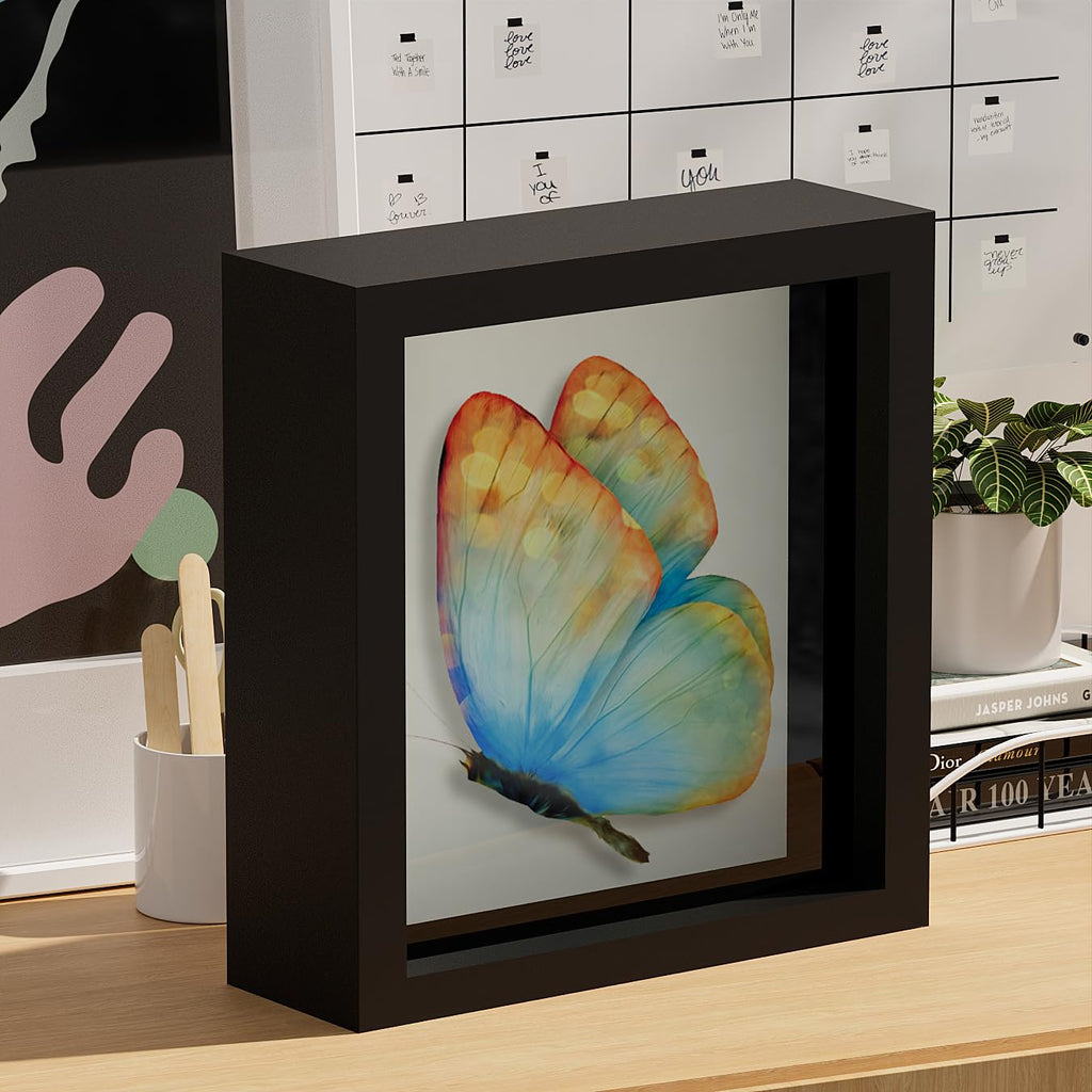 12x12 Black Wooden Shadow Box Frame, 1.2" Deep, Tempered Glass