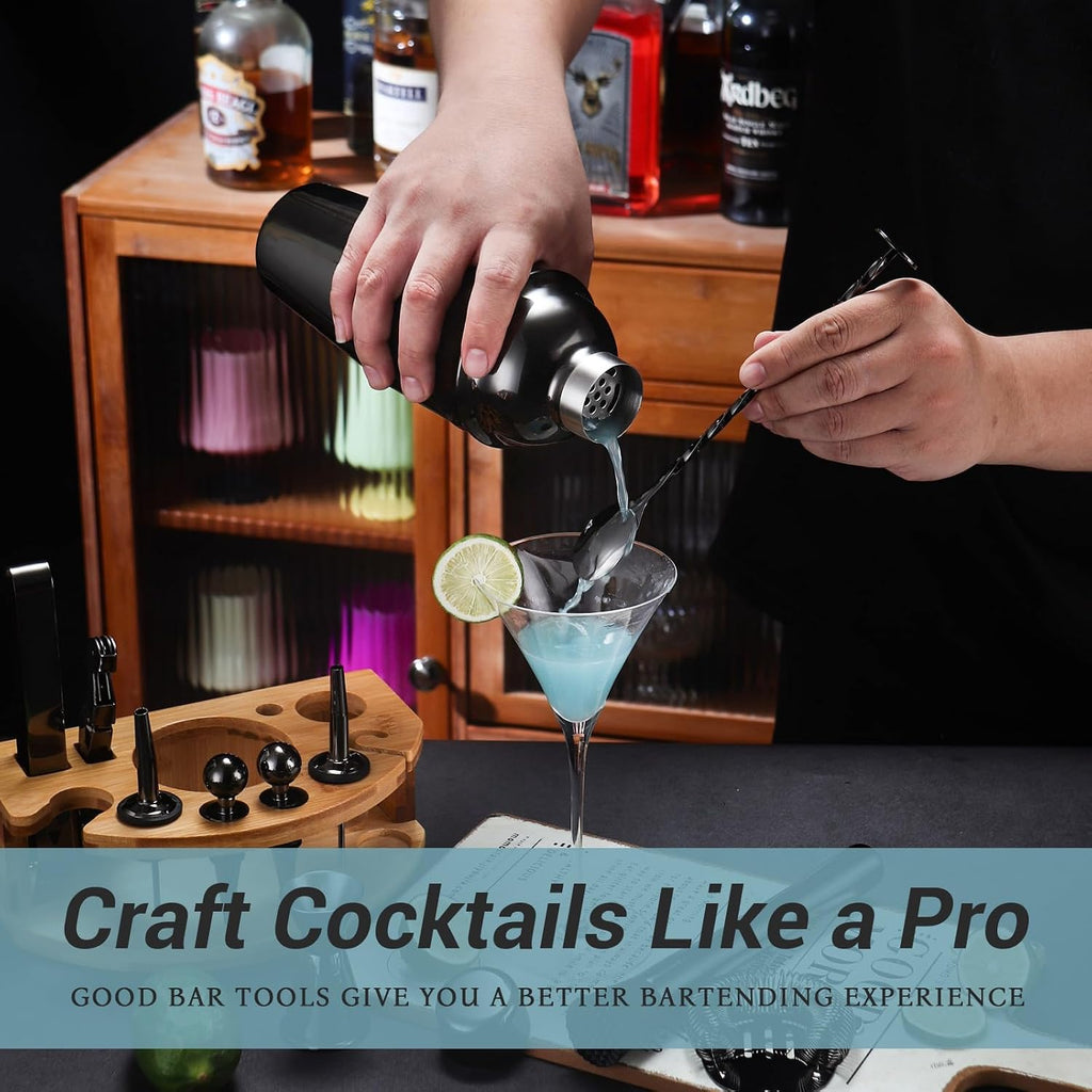 Cocktail Shaker Set Bartender Kit with Stand, Bar Set Drink Mixer Set with Stainless Steel Bar Accessories - Set of 12