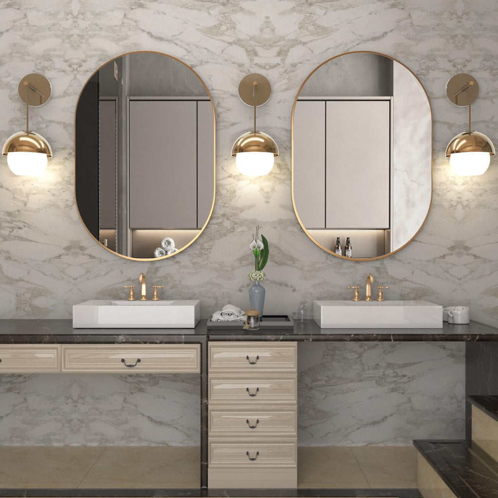 Oval Bathroom Mirror Capsule Wall Vanity Mirror, 2 Pieces 20"x30" Pill Mirrors Wall Mounted Mirror, Large Modern