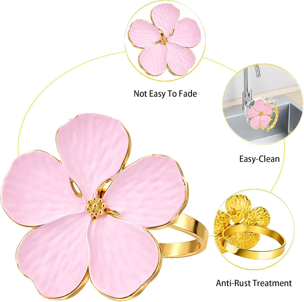 Flower Napkin Rings, European Palace-Style Glaze, High-Temperature Fired Ideal for Photography Props, Ribbon - Set of 8