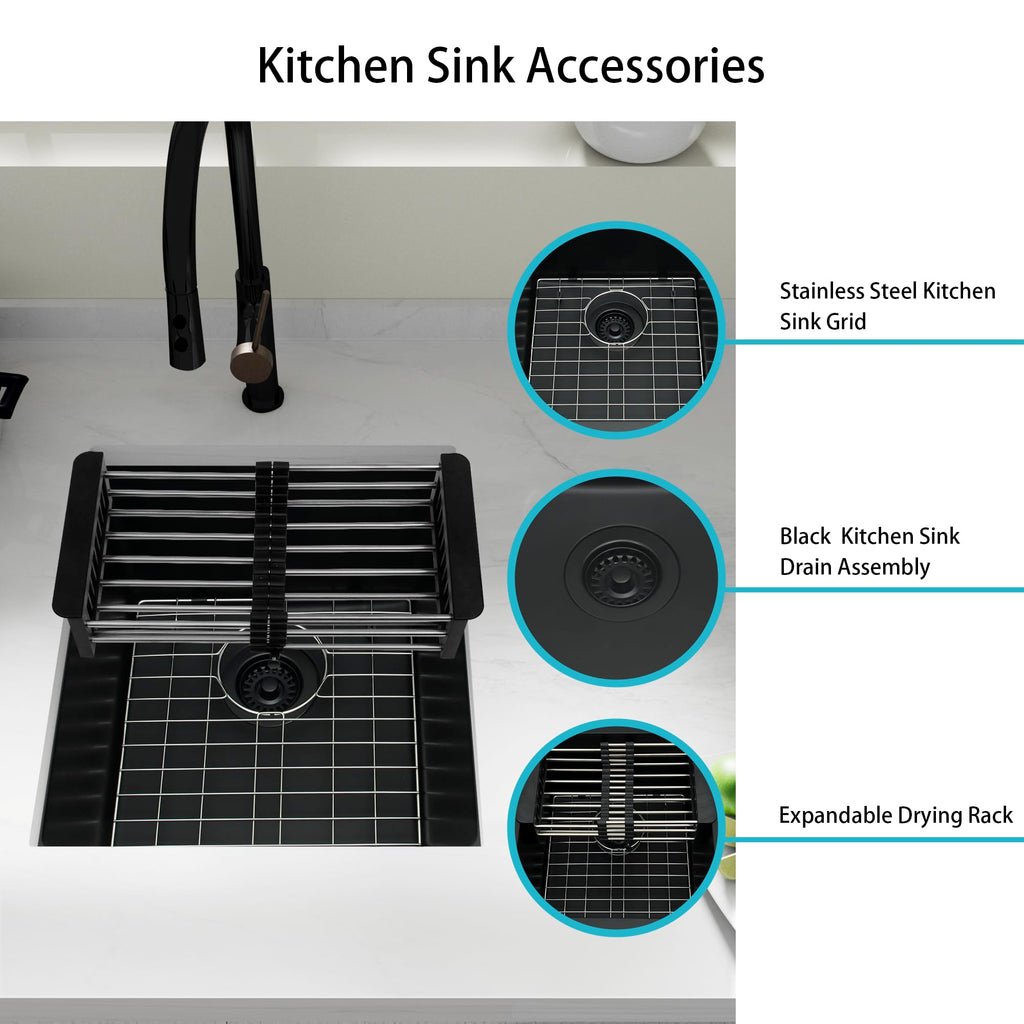 Black, 17 Inch Granite Composite Undermount Sink