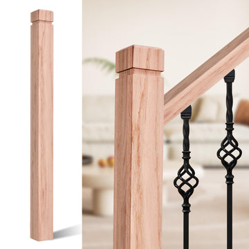 3.5" x 47" Red Oak Wood Stair Newel Post with a Single Groove Notched Newel Wood Balusters for Staircase Interior and