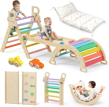 Triangle Set with Cushion, Wooden Climbing Toys for Toddler