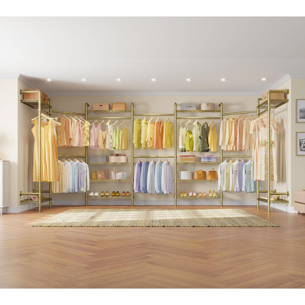 F3 Garment Rack Heavy Duty Clothes Rack for Hanging Clothes, Expandable Industrial Pipe Wall Mounted Clothing Rack