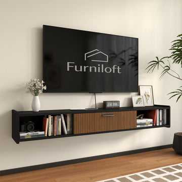 47" Floating Tv Stand - Black & Orange Fluted Floating Tv Console