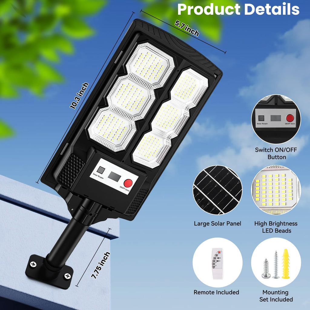 Solar Lights Outdoor Waterproof, 11inch LED Dusk to Dawn Solar Street Light, Solar-Powered Flood Lights with Motion