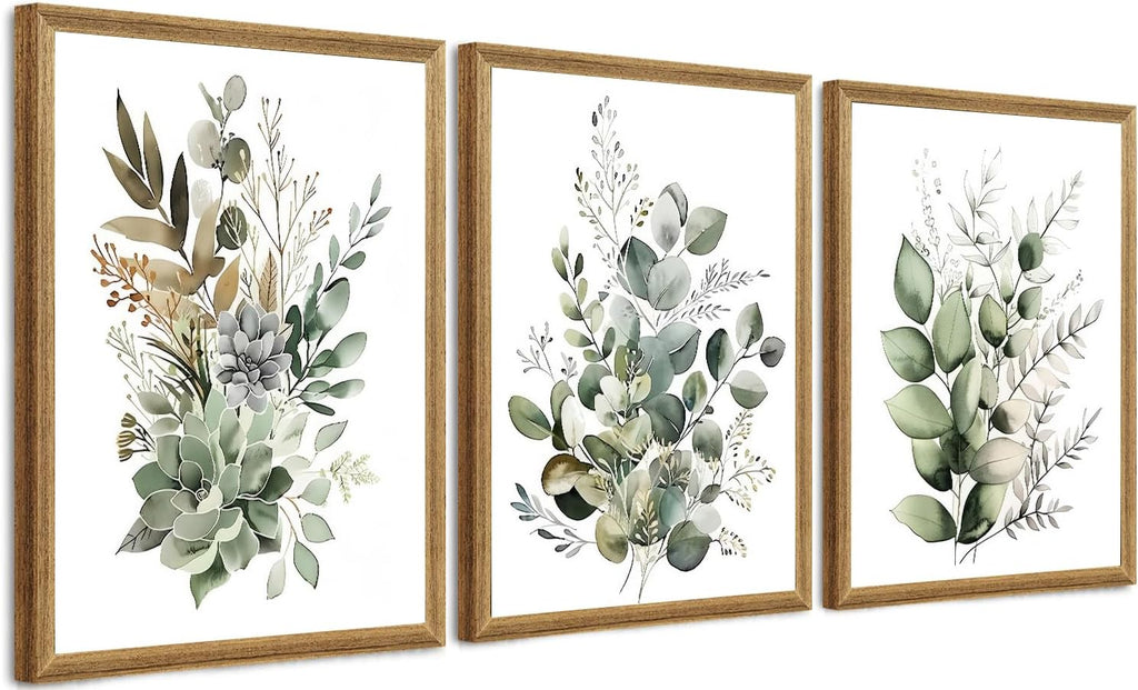 3Pcs Framed Wall Art Floral Wall Decor Living Room Canvas Art Botanical Pictures Sage Green Paintings Boho Artwork