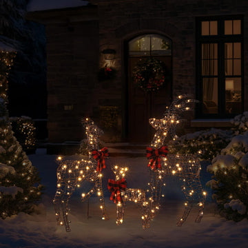 3 Piece 2D Lighted Christmas Deer Family Set,LED Lights,Stakes,Zip Ties